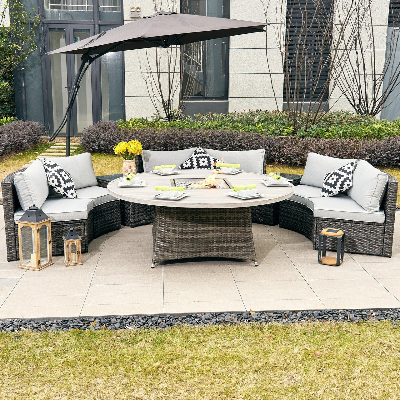 Sonoma 6 - Seater Outdoor Fire Pit Set with Round Fire Pit Table (PAS - 1205B+1108A) - Direct Wicker