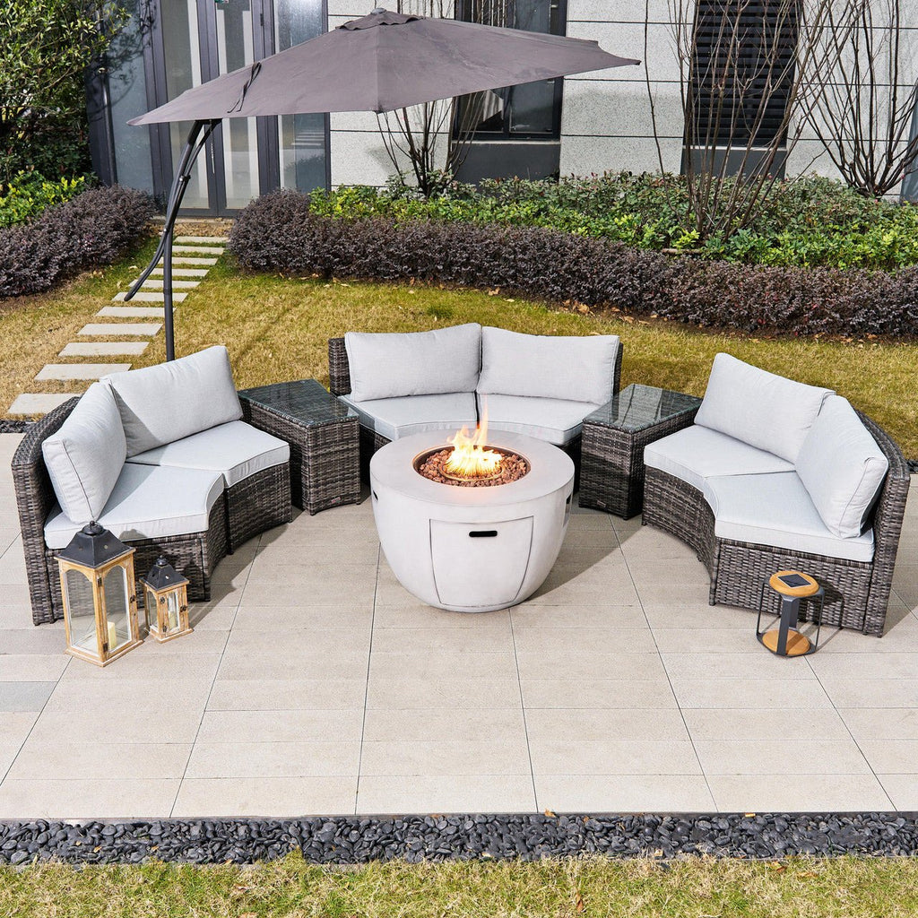 Sonoma 6-Seater Outdoor Fire Pit Set with Round Fire Pit Table (PAS-1205B+2160) - Direct Wicker