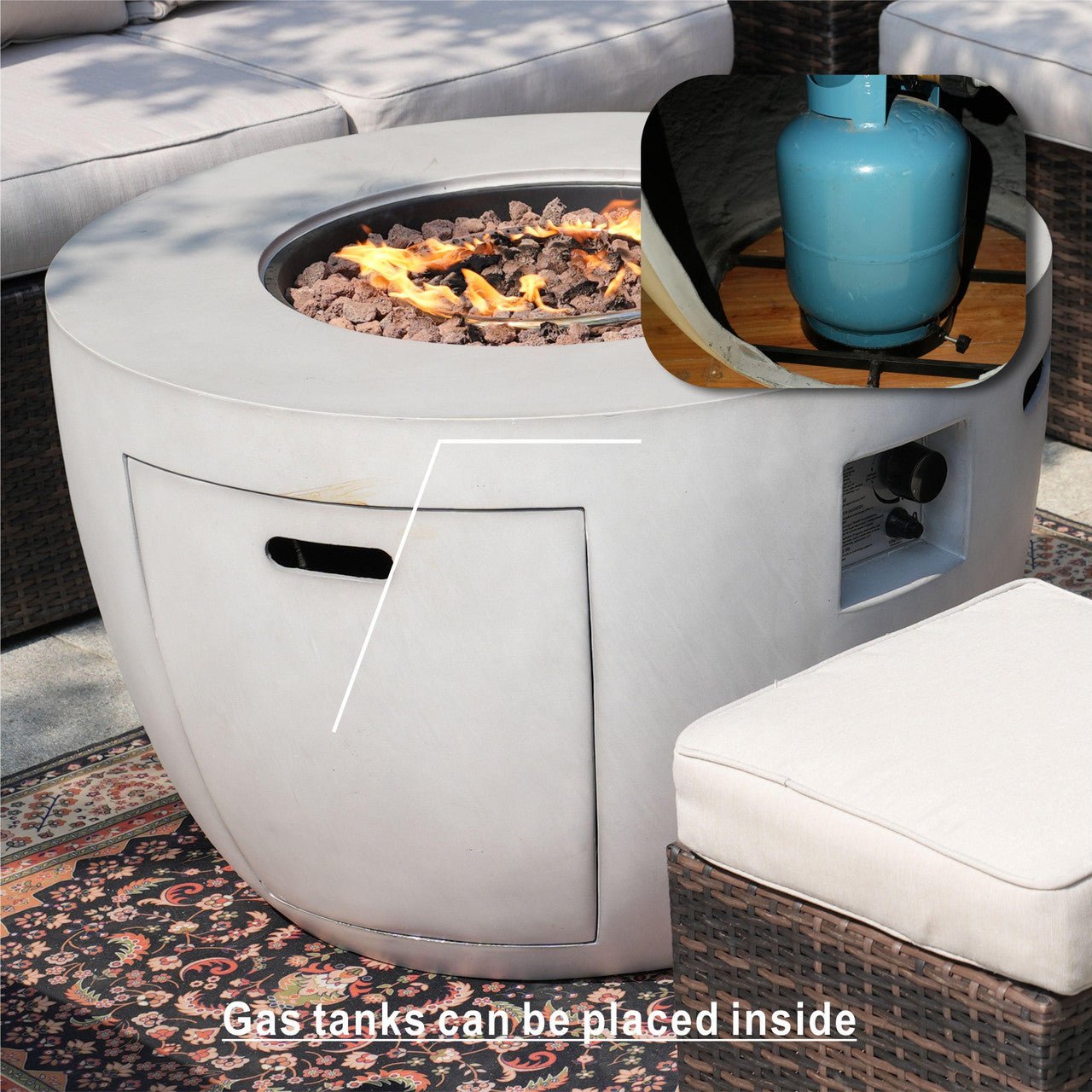 Sonoma 6-Seater Outdoor Fire Pit Set with Round Fire Pit Table (PAS-1205B+2160) - Direct Wicker