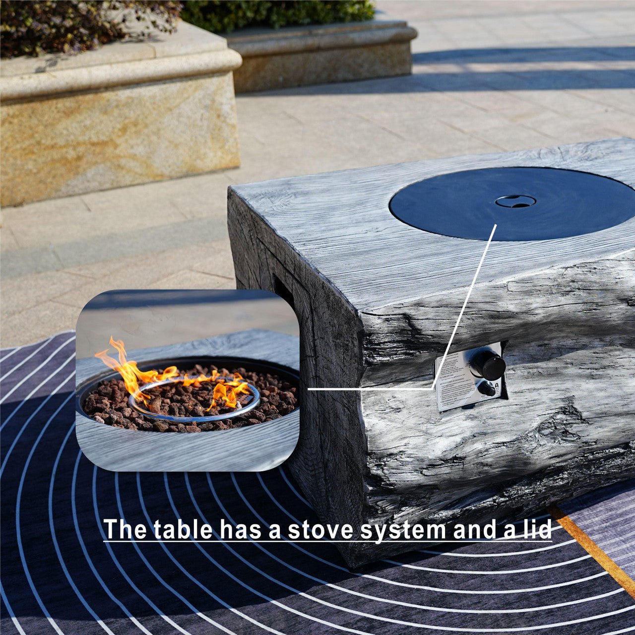 Sonoma 6 - Seater Outdoor Fire Pit Set with TerraFlame Rectangle Fire Pit Table (PAS - 1205B+2170) - Direct Wicker