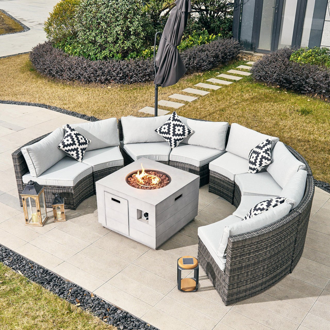 Sonoma 8 - Seater Outdoor Fire Pit Set with Cube Fire Pit Table (PAS - 1205B+2140) - Direct Wicker