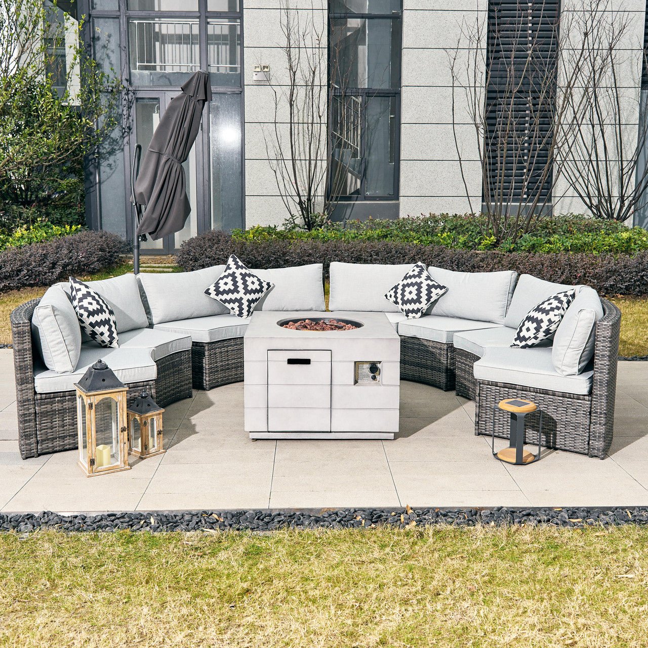 Sonoma 8 - Seater Outdoor Fire Pit Set with Cube Fire Pit Table (PAS - 1205B+2140) - Direct Wicker