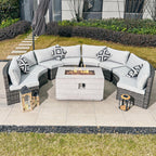Sonoma 8 - Seater Outdoor Fire Pit Set with Rectangle Fire Pit Table (PAS - 1205B+2150) - Direct Wicker