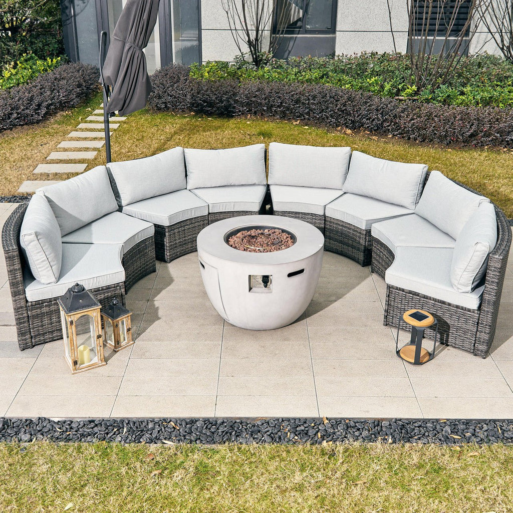 Sonoma 8 - Seater Outdoor Fire Pit Set with Round Fire Pit Table (PAS - 1205B+2160) - Direct Wicker