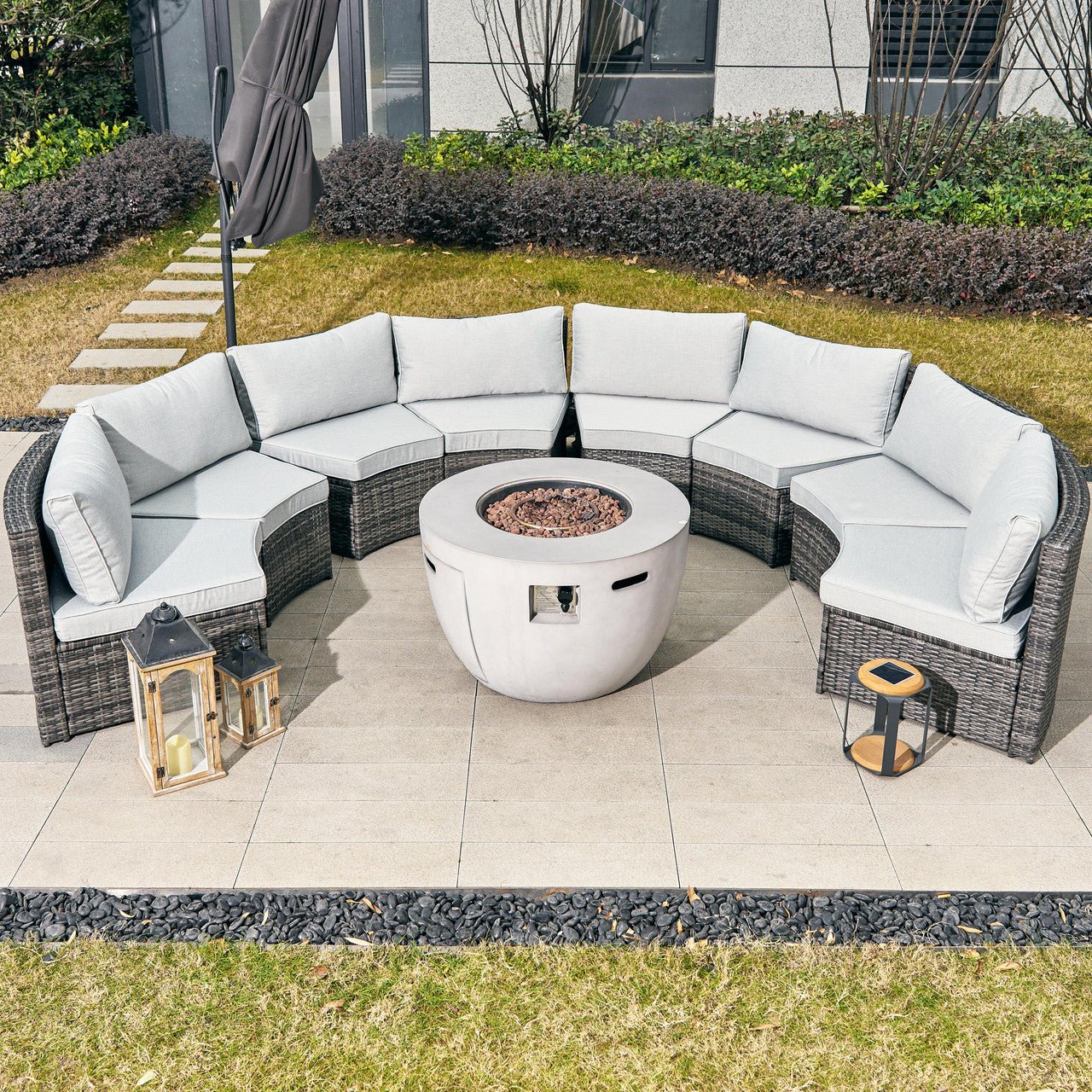 Sonoma 8 - Seater Outdoor Fire Pit Set with Round Fire Pit Table (PAS - 1205B+2160) - Direct Wicker