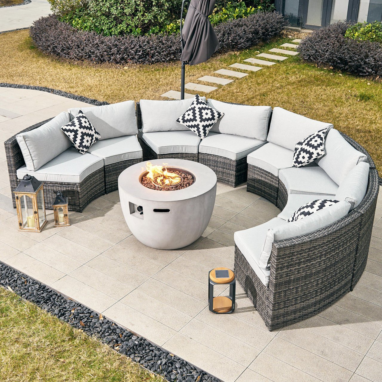 Sonoma 8 - Seater Outdoor Fire Pit Set with Round Fire Pit Table (PAS - 1205B+2160) - Direct Wicker