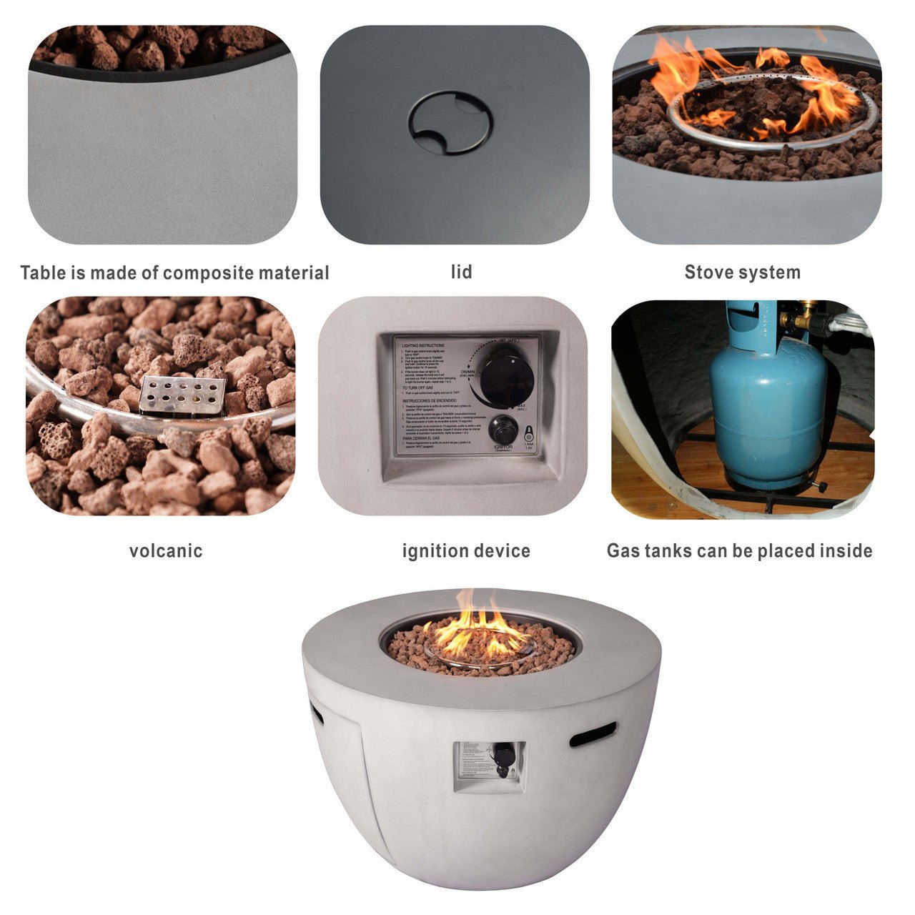 Sonoma 8 - Seater Outdoor Fire Pit Set with Round Fire Pit Table (PAS - 1205B+2160) - Direct Wicker