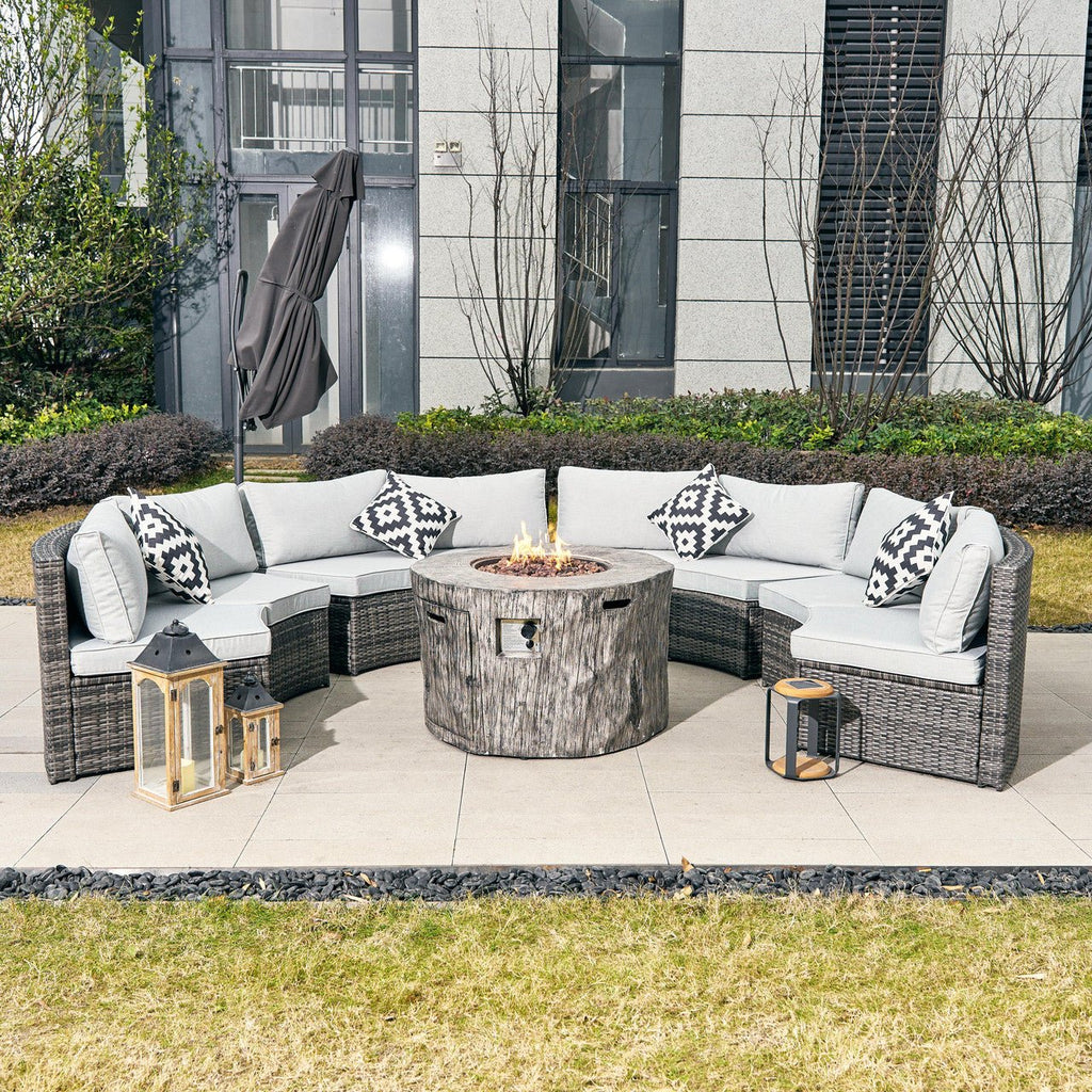 Sonoma 8 - Seater Outdoor Fire Pit Set with Round Fire Pit Table (PAS - 1205B+2180) - Direct Wicker