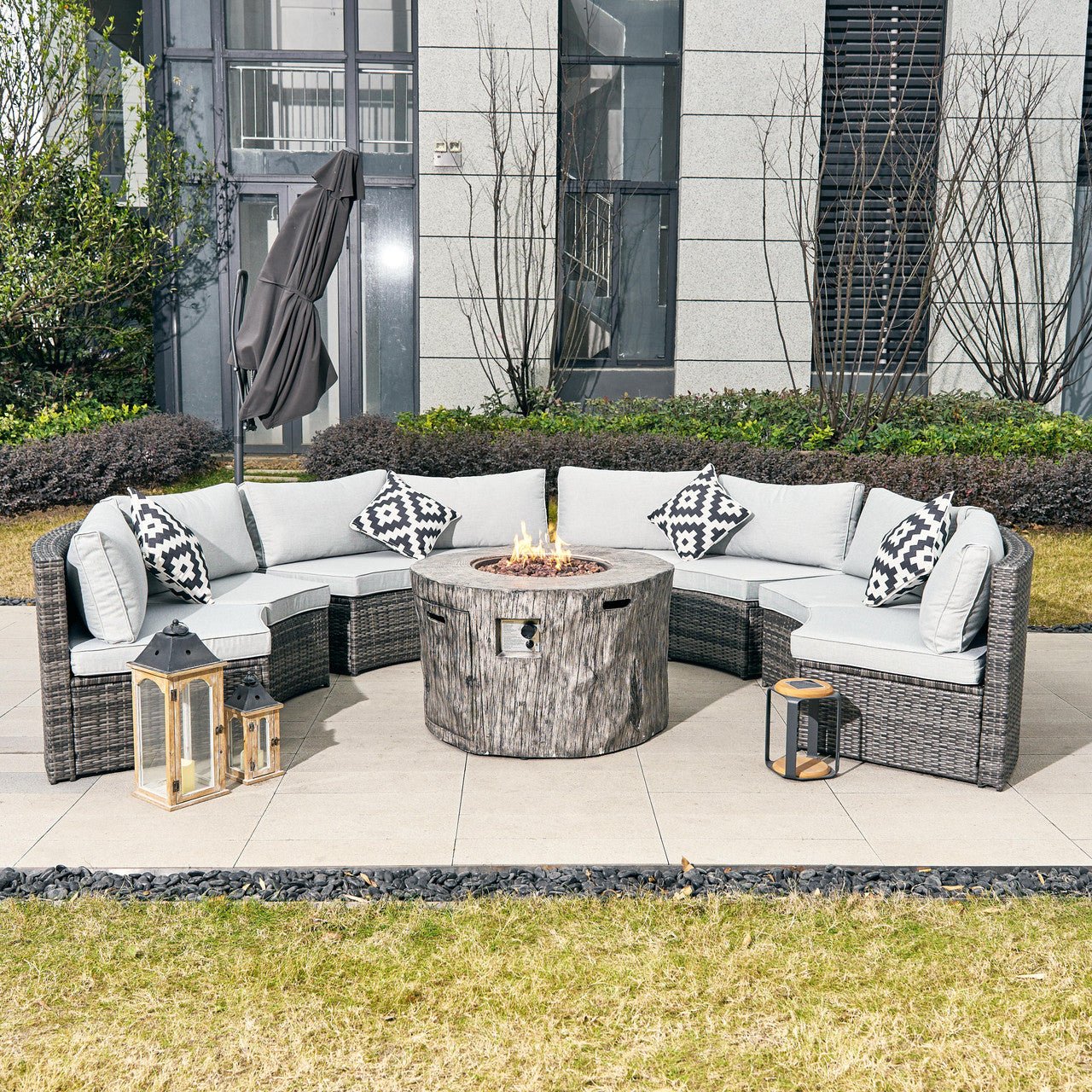 Sonoma 8 - Seater Outdoor Fire Pit Set with Round Fire Pit Table (PAS - 1205B+2180) - Direct Wicker