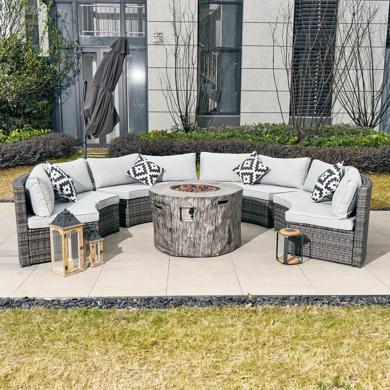 Sonoma 8 - Seater Outdoor Fire Pit Set with Round Fire Pit Table (PAS - 1205B+2180) - Direct Wicker