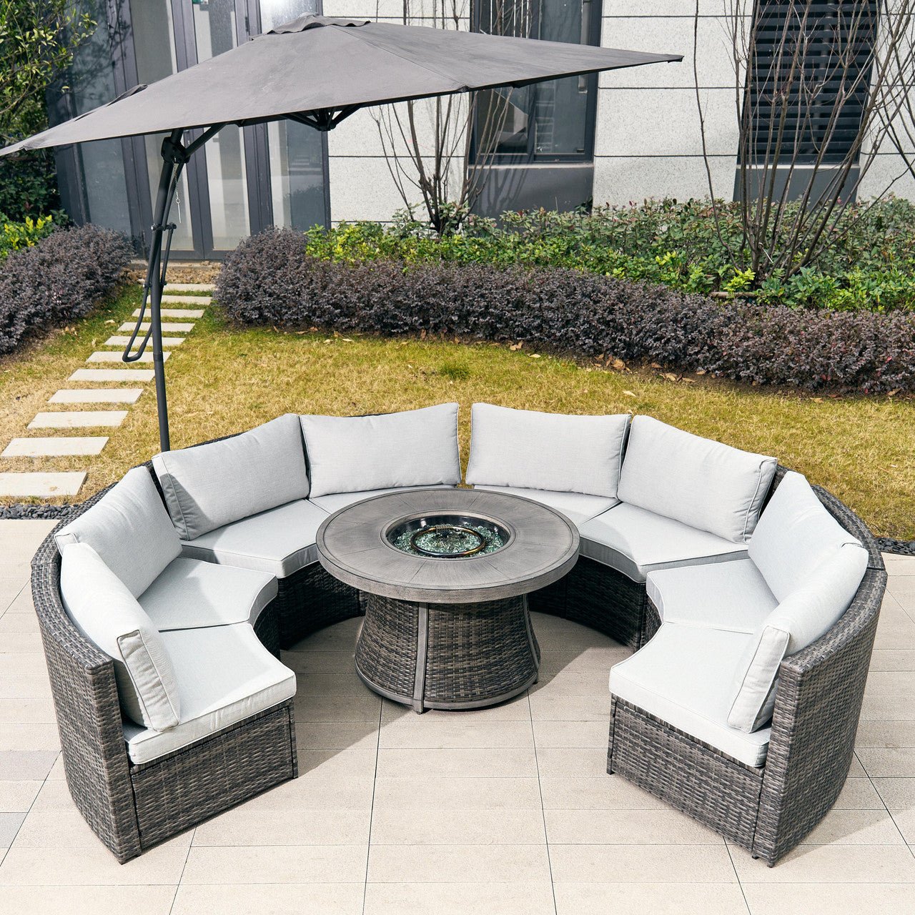 Sonoma 8 - Seater Outdoor Fire Pit Set with Round Fire Pit Table (PAS - 1205B+G3R521E) - Direct Wicker
