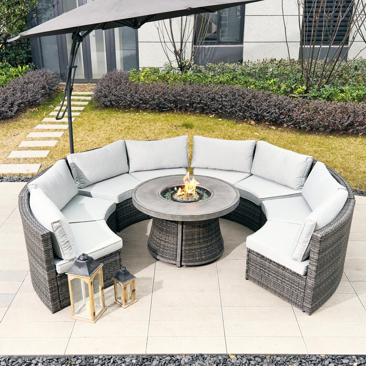 Sonoma 8 - Seater Outdoor Fire Pit Set with Round Fire Pit Table (PAS - 1205B+G3R521E) - Direct Wicker