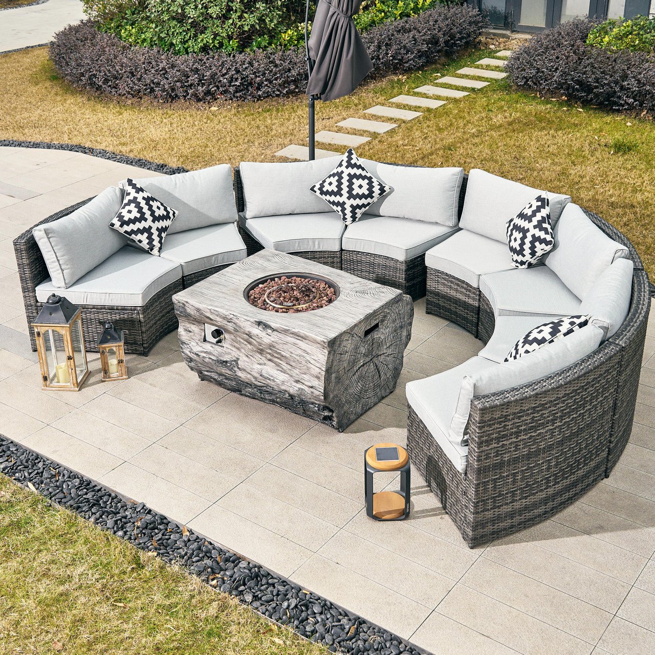 Sonoma 8 - Seater Outdoor Fire Pit Set with TerraFlame Rectangle Fire Pit Table (PAS - 1205B+2170) - Direct Wicker