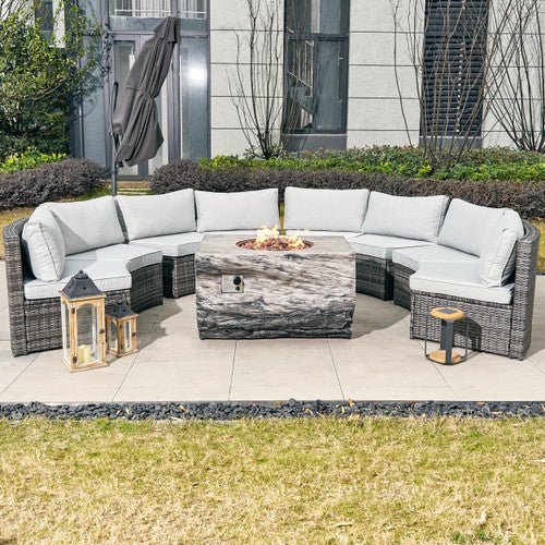Sonoma 8 - Seater Outdoor Fire Pit Set with TerraFlame Rectangle Fire Pit Table (PAS - 1205B+2170) - Direct Wicker