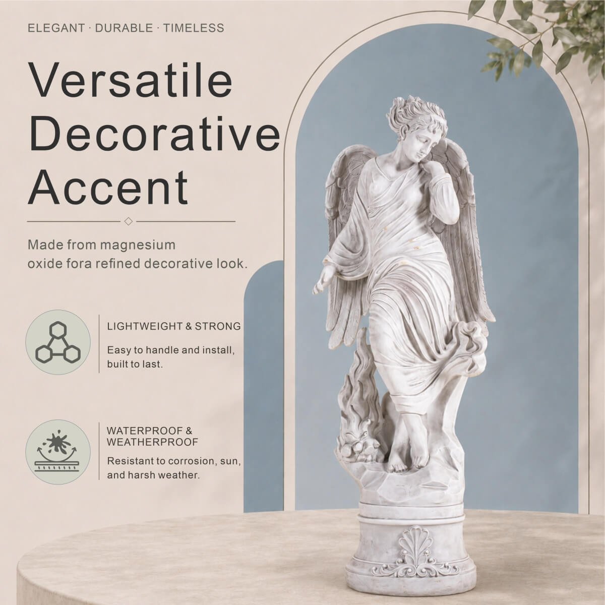 Tall Gray Magnesium Oxide Garden Statue (GS-2640-GR-CY) - Direct Wicker