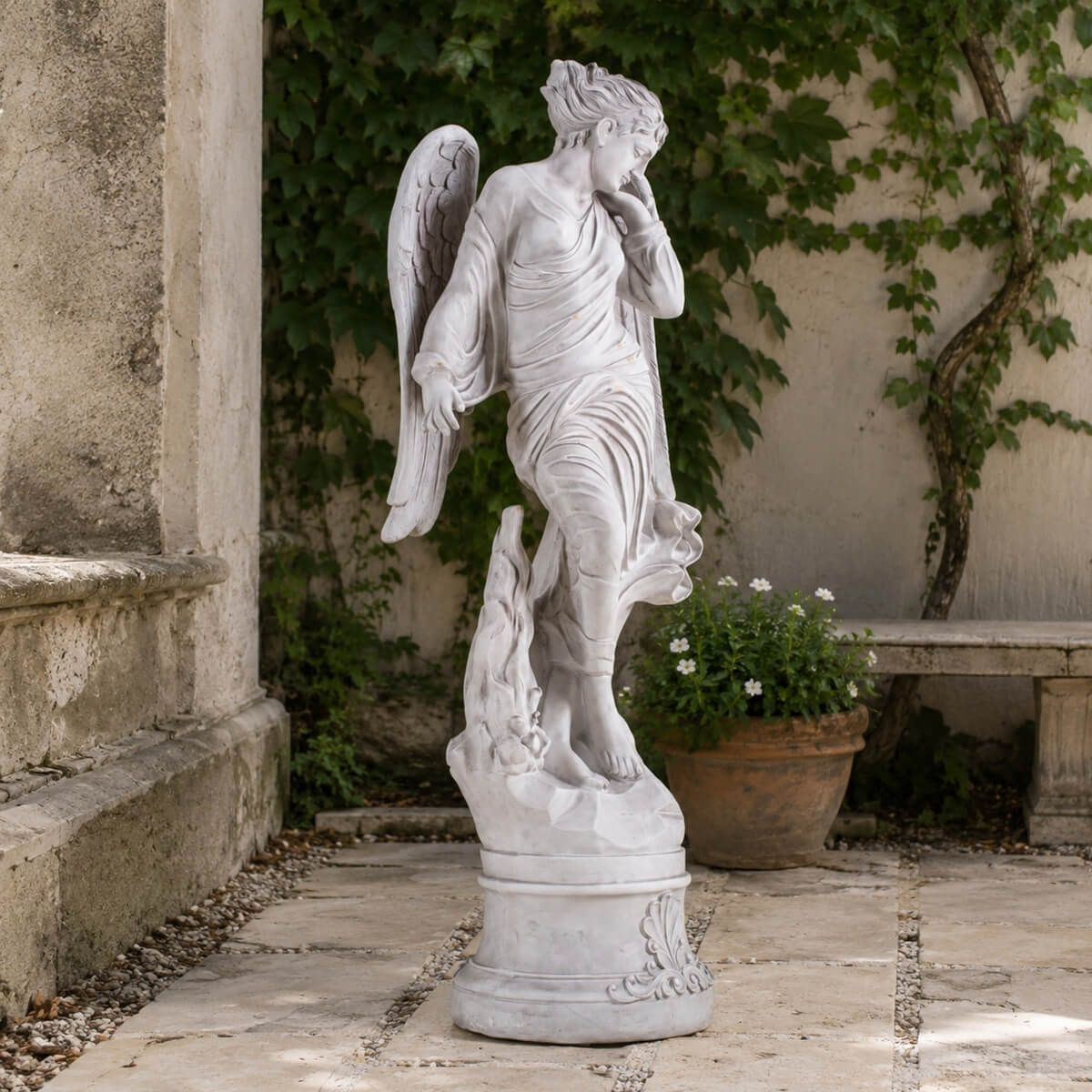 Tall Gray Magnesium Oxide Garden Statue (GS-2640-GR-CY) - Direct Wicker