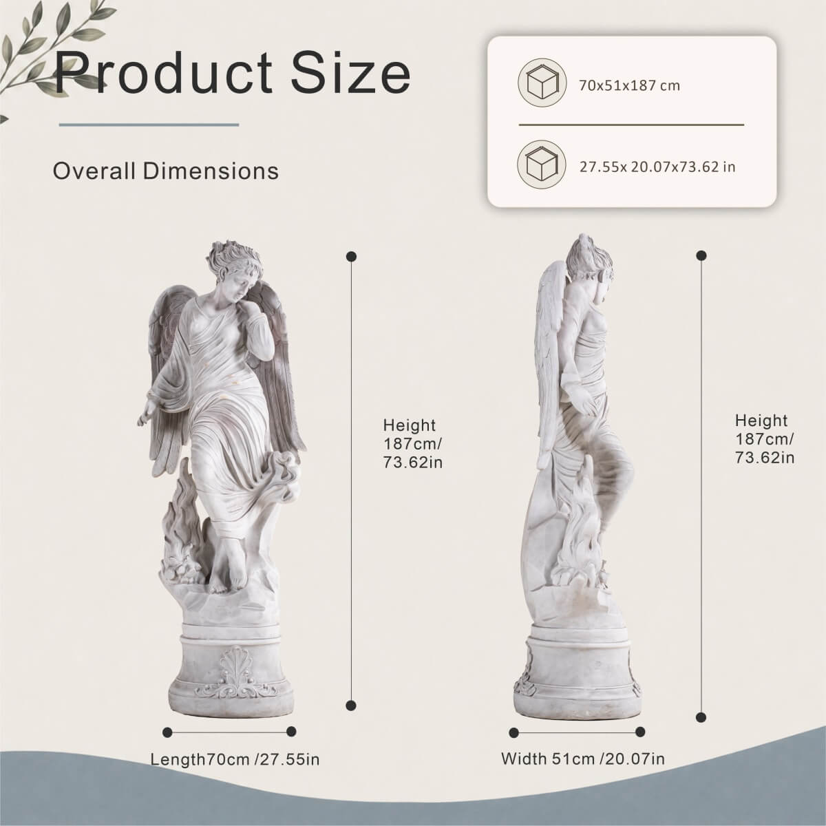 Tall Gray Magnesium Oxide Garden Statue (GS-2640-GR-CY) - Direct Wicker