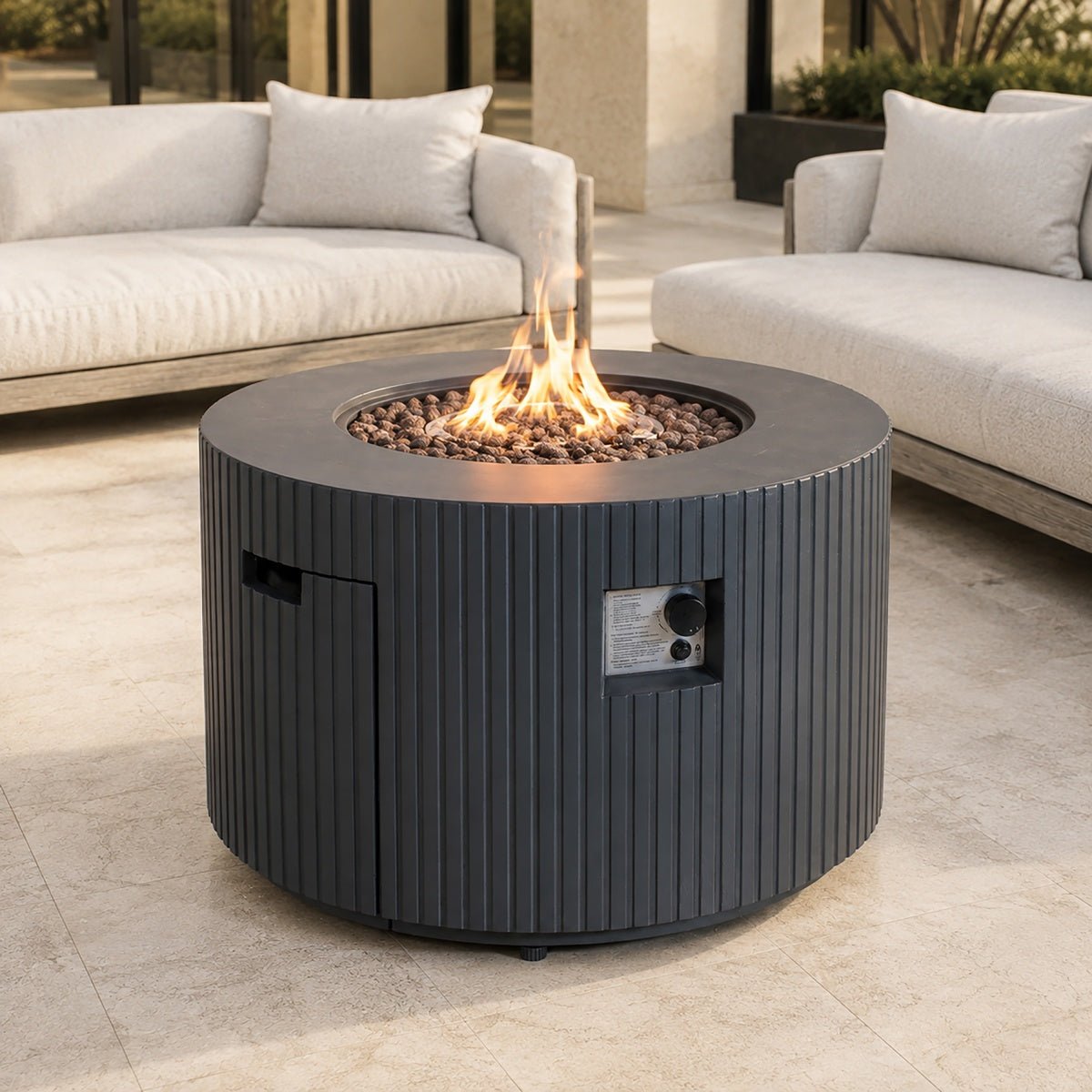 Terrafab Composite Anthracite Grey Fluted Fire Pit Table (PAG-2716-GRE) - Direct Wicker