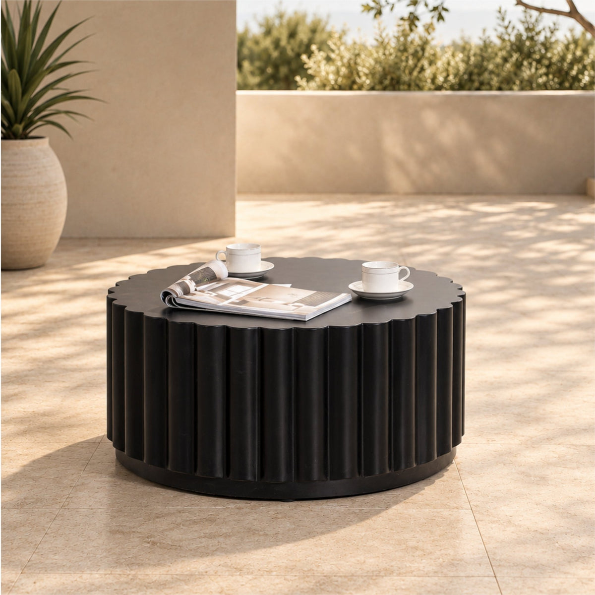 Terrafab Composite Faux Concrete Fluted Coffee Table (PAD-2730TA-DGR) - Direct Wicker