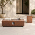 Terrafab Composite Faux Rust Rectangular Fire Pit Coffee Table Set with Propane Tank Holder (PAG-2719-RE) - Direct Wicker