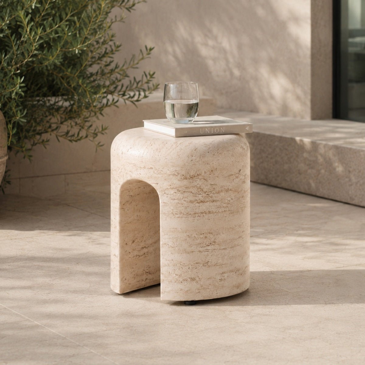 Terrafab Composite Faux Travertine Arch Side Table / Stool (PAD-2714ST-YE) - Direct Wicker