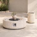 Terrafab Composite Faux Travertine Round Fire Pit Coffee Table Set with Propane Tank Holder (PAG-2722T) - Direct Wicker