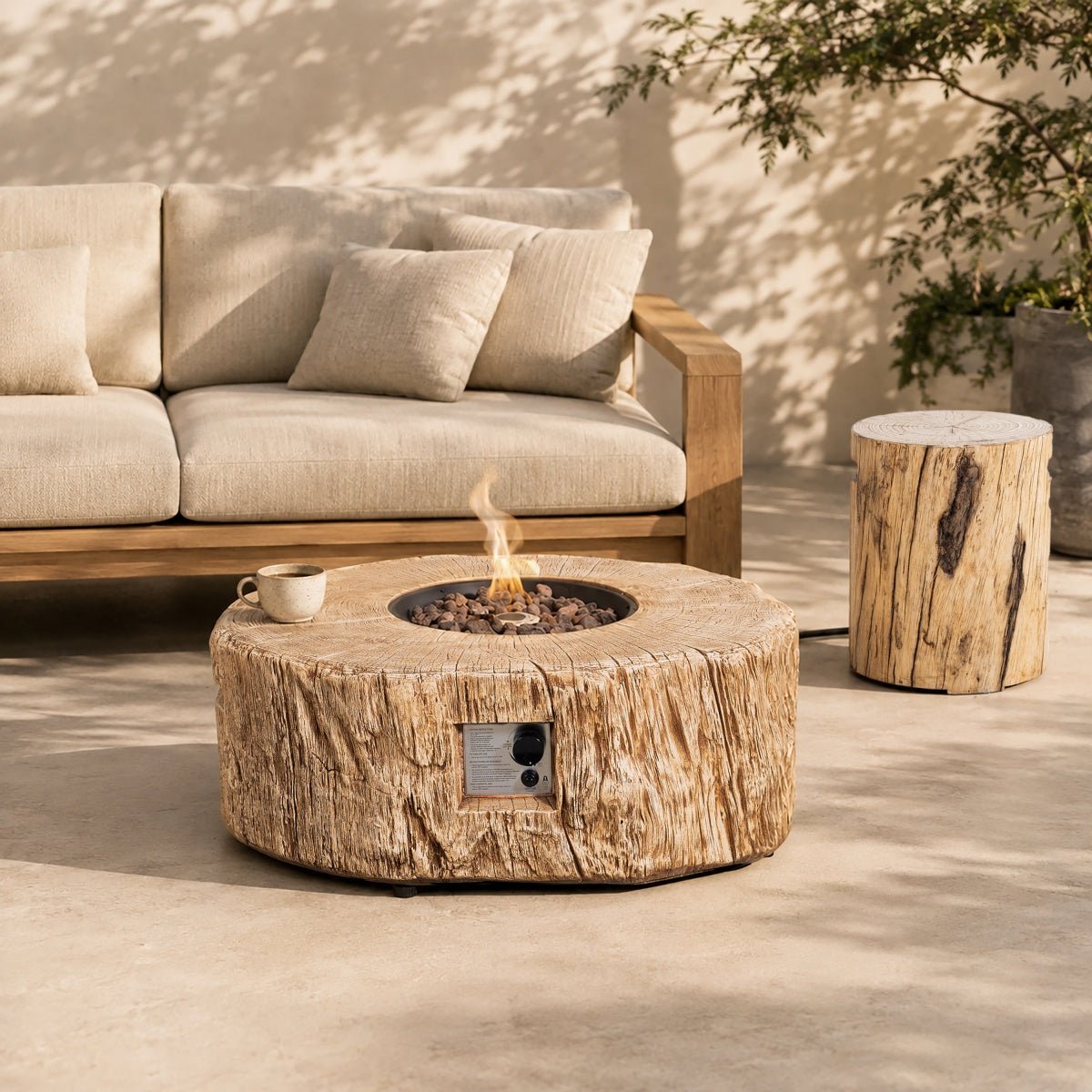 Terrafab Composite Faux Wood Fire Pit Coffee Table Set with Propane Tank Holder (PAG-2702-BR) - Direct Wicker