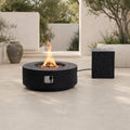 Terrafab Composite Faux Wood Round Fire Pit Coffee Table Set with Propane Tank Holder - Black (PAG-2724) - Direct Wicker