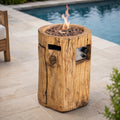 Terrafab Composite Faux Wood Round Fire Pit Column / Tall Fire Pit - Brown (PAG-2701-BR) - Direct Wicker