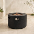 Terrafab Composite Faux Wood Round Fire Pit Table - Black (PAG-2723-BK) - Direct Wicker