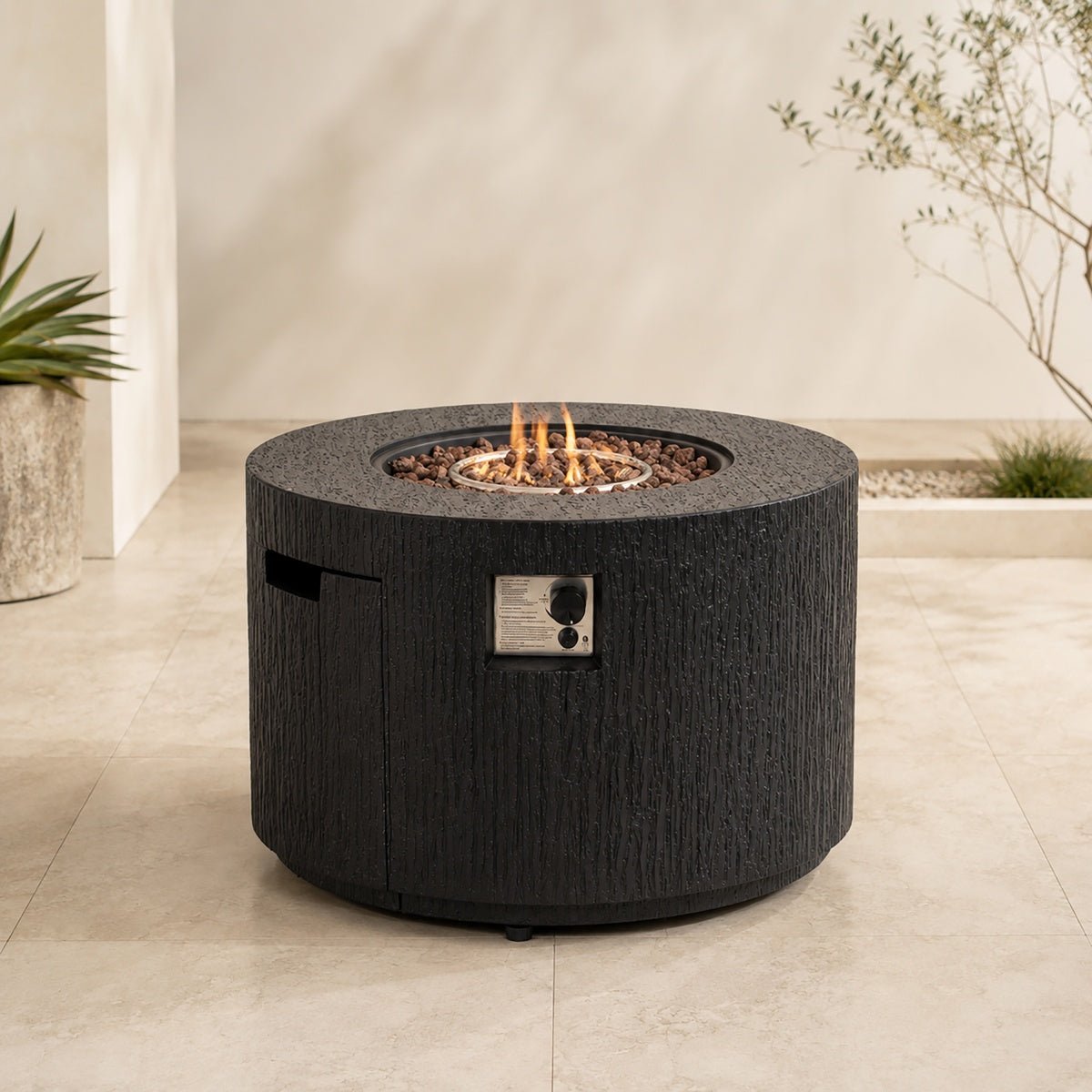 Terrafab Composite Faux Wood Round Fire Pit Table - Black (PAG-2723-BK) - Direct Wicker