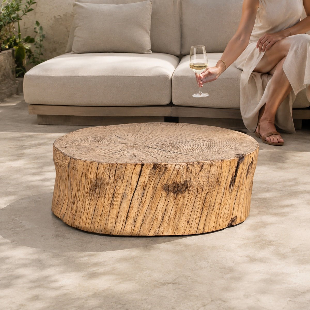 Terrafab Composite Faux Wood Tree Stump Coffee Table (PAD-2731TA-BR) - Direct Wicker