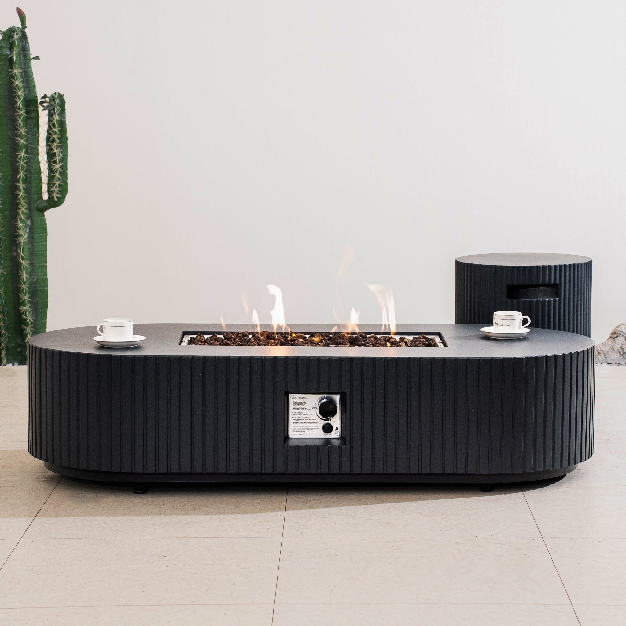Terrafab Gas Fire Pit Table Set – Sculptural Outdoor Heating Solution (PAG - 2635) - Direct Wicker