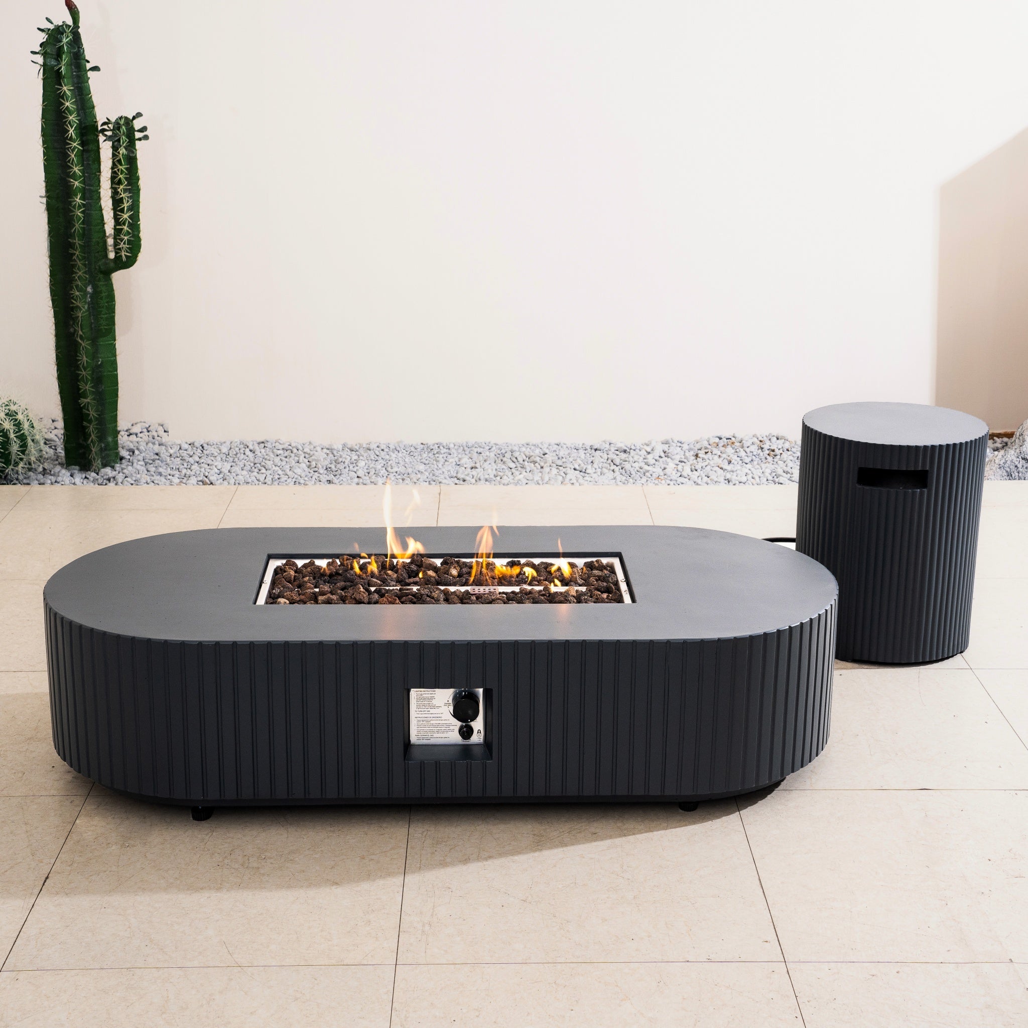 Terrafab Gas Fire Pit Table Set – Sculptural Outdoor Heating Solution (PAG - 2635) - Direct Wicker