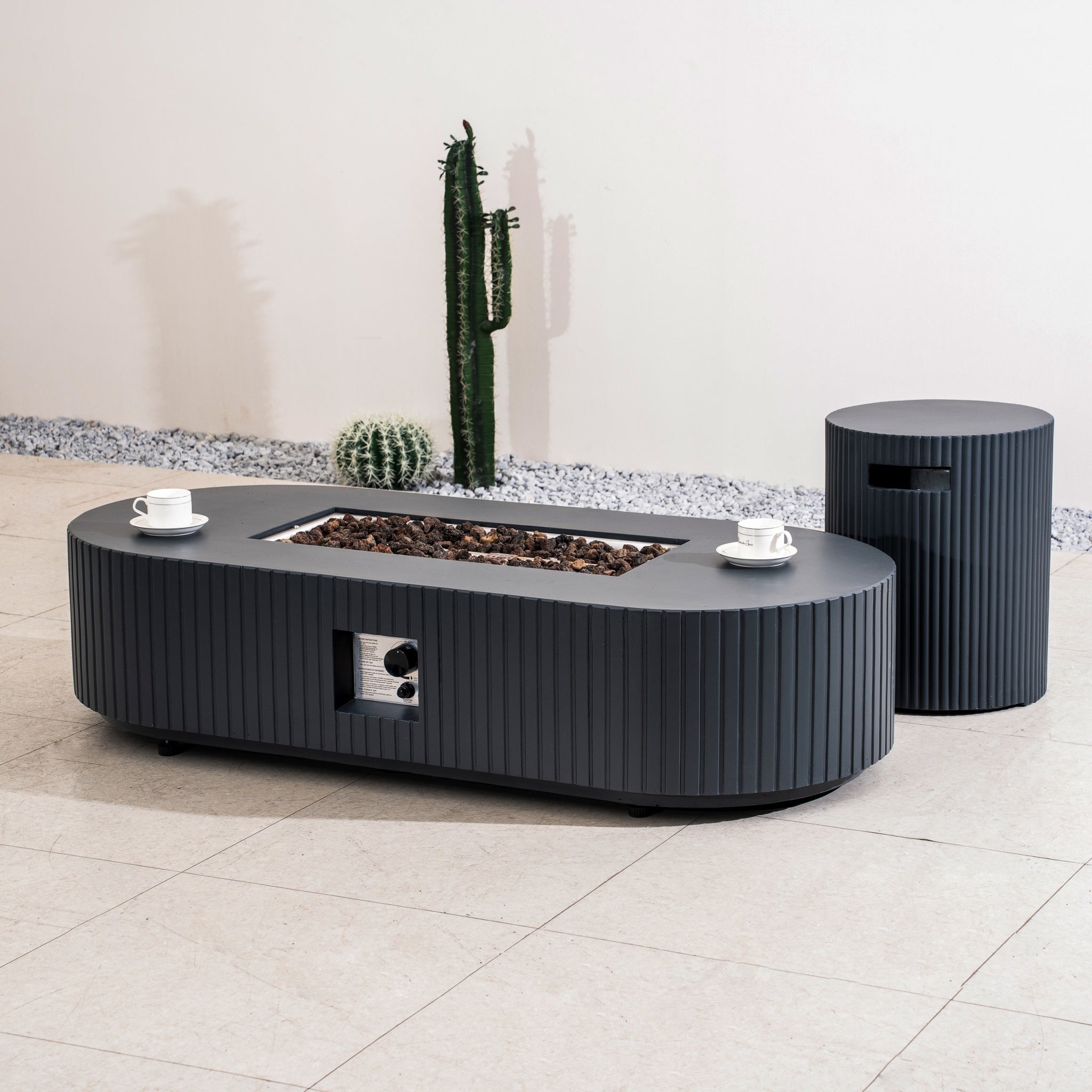 Terrafab Gas Fire Pit Table Set – Sculptural Outdoor Heating Solution (PAG - 2635) - Direct Wicker