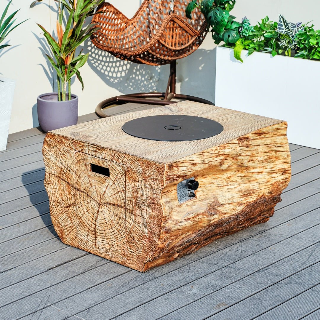 TerraFlame Rectangular Faux Wood Fire Pit Table for Outdoor Use (PAG-2170) - Direct Wicker