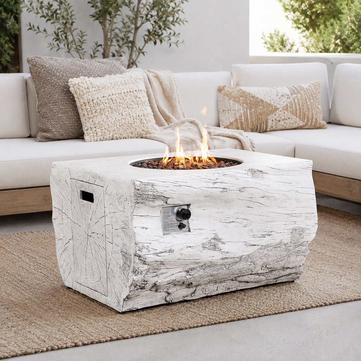 TerraFlame Rectangular Faux Wood Fire Pit Table for Outdoor Use (PAG-2170) - Direct Wicker