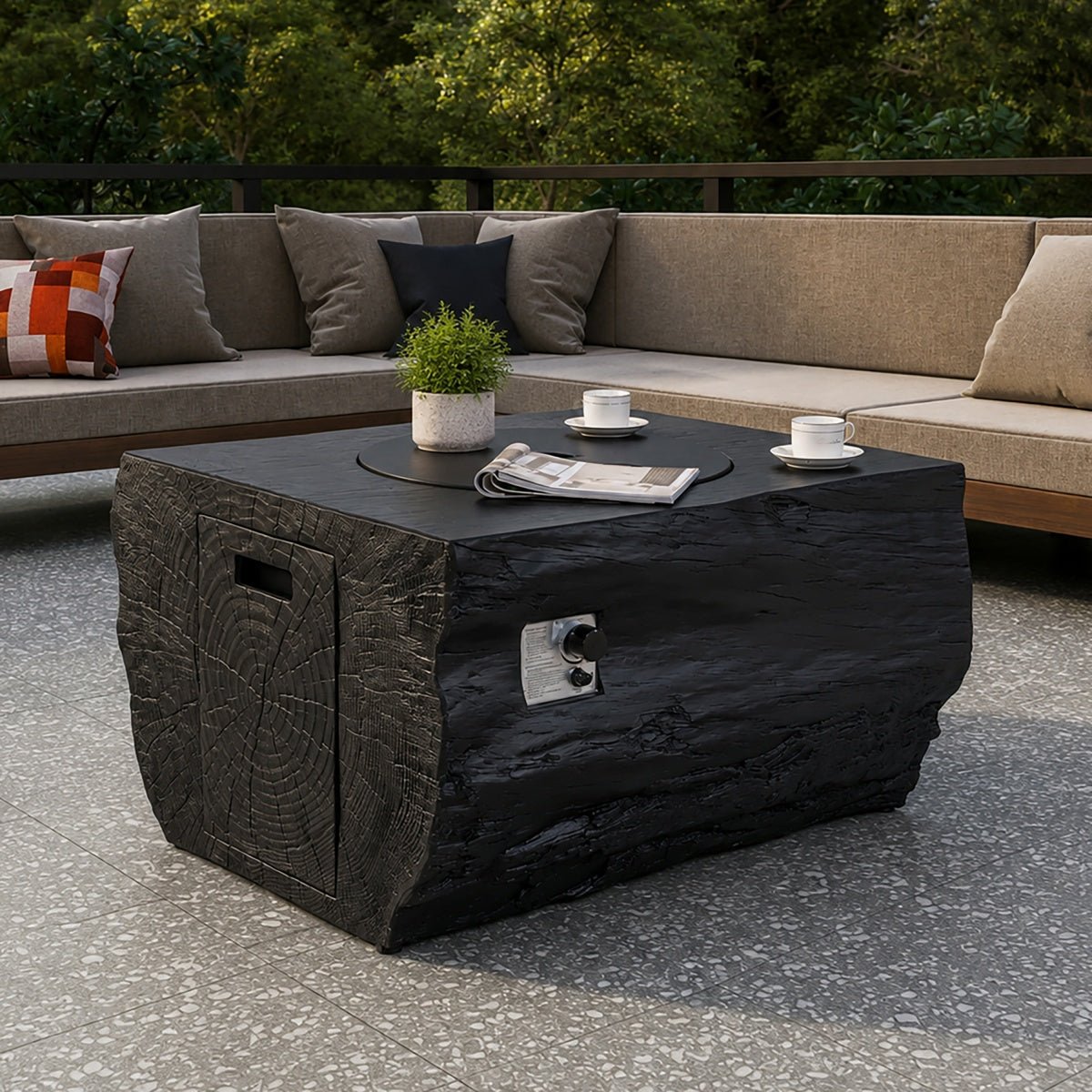 TerraFlame Rectangular Faux Wood Fire Pit Table for Outdoor Use (PAG-2170) - Direct Wicker