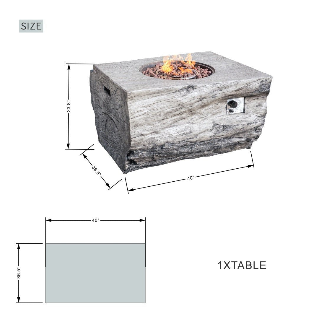 TerraFlame Rectangular Faux Wood Fire Pit Table for Outdoor Use (PAG-2170) - Direct Wicker