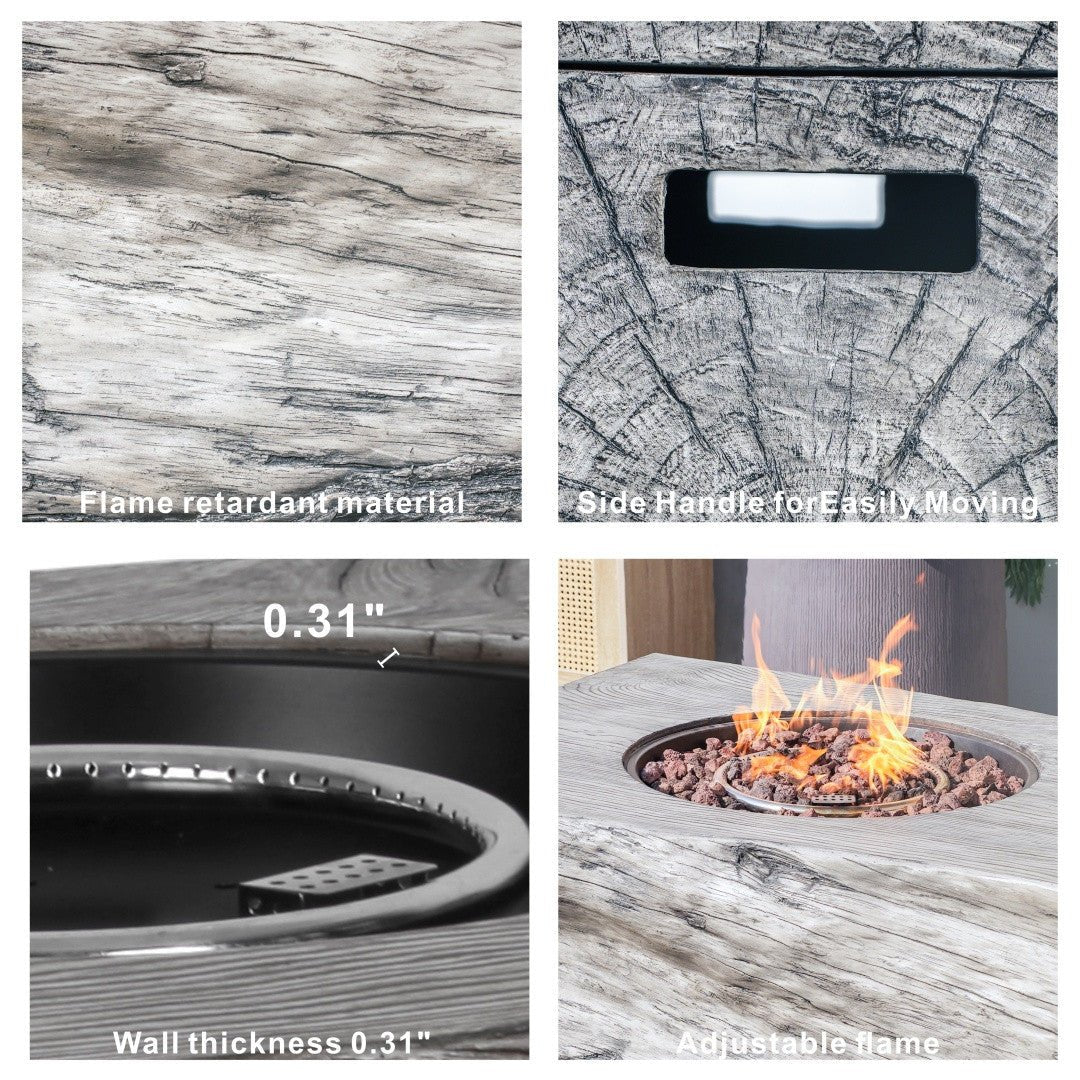 TerraFlame Rectangular Faux Wood Fire Pit Table for Outdoor Use (PAG-2170) - Direct Wicker