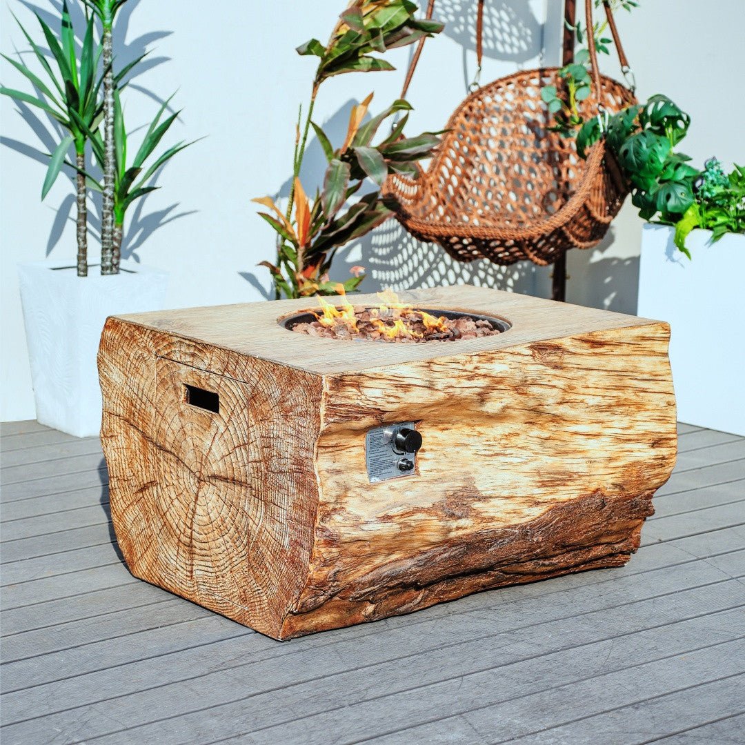 TerraFlame Rectangular Faux Wood Fire Pit Table for Outdoor Use (PAG - 2170) - Direct Wicker