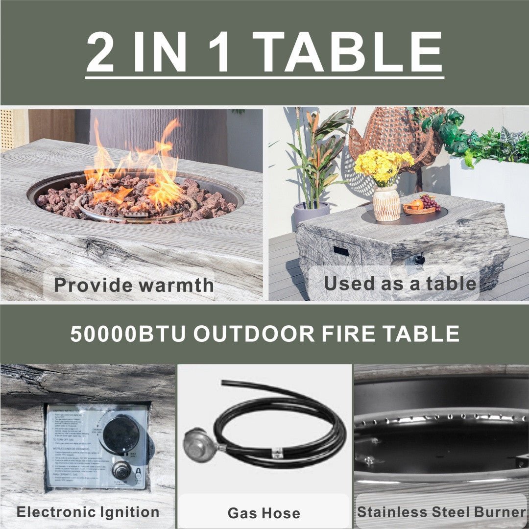 TerraFlame Rectangular Faux Wood Fire Pit Table for Outdoor Use (PAG-2170) - Direct Wicker