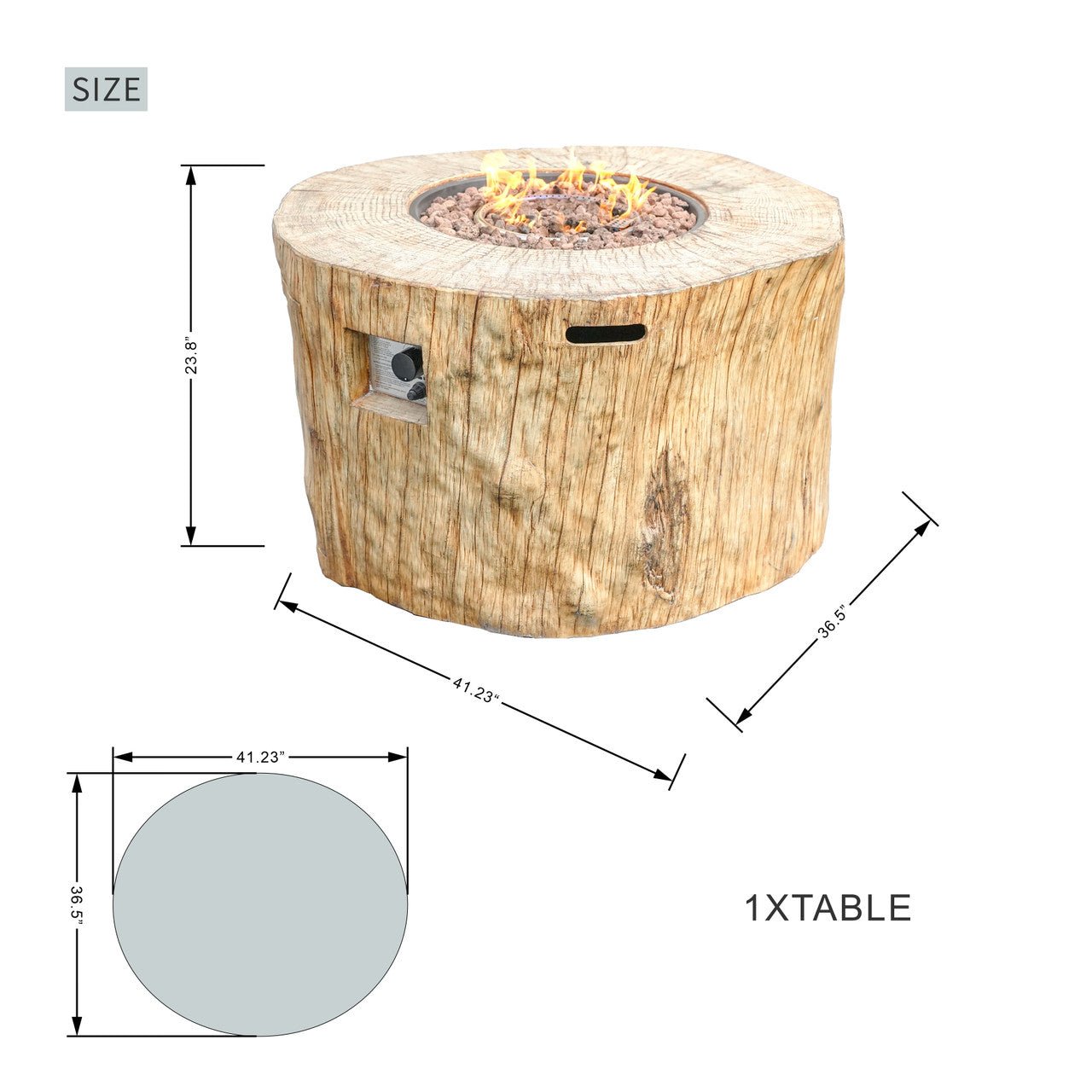TerraFlame Round Faux Wood Fire Pit Table for Outdoor Use (PAG-2180) - Direct Wicker