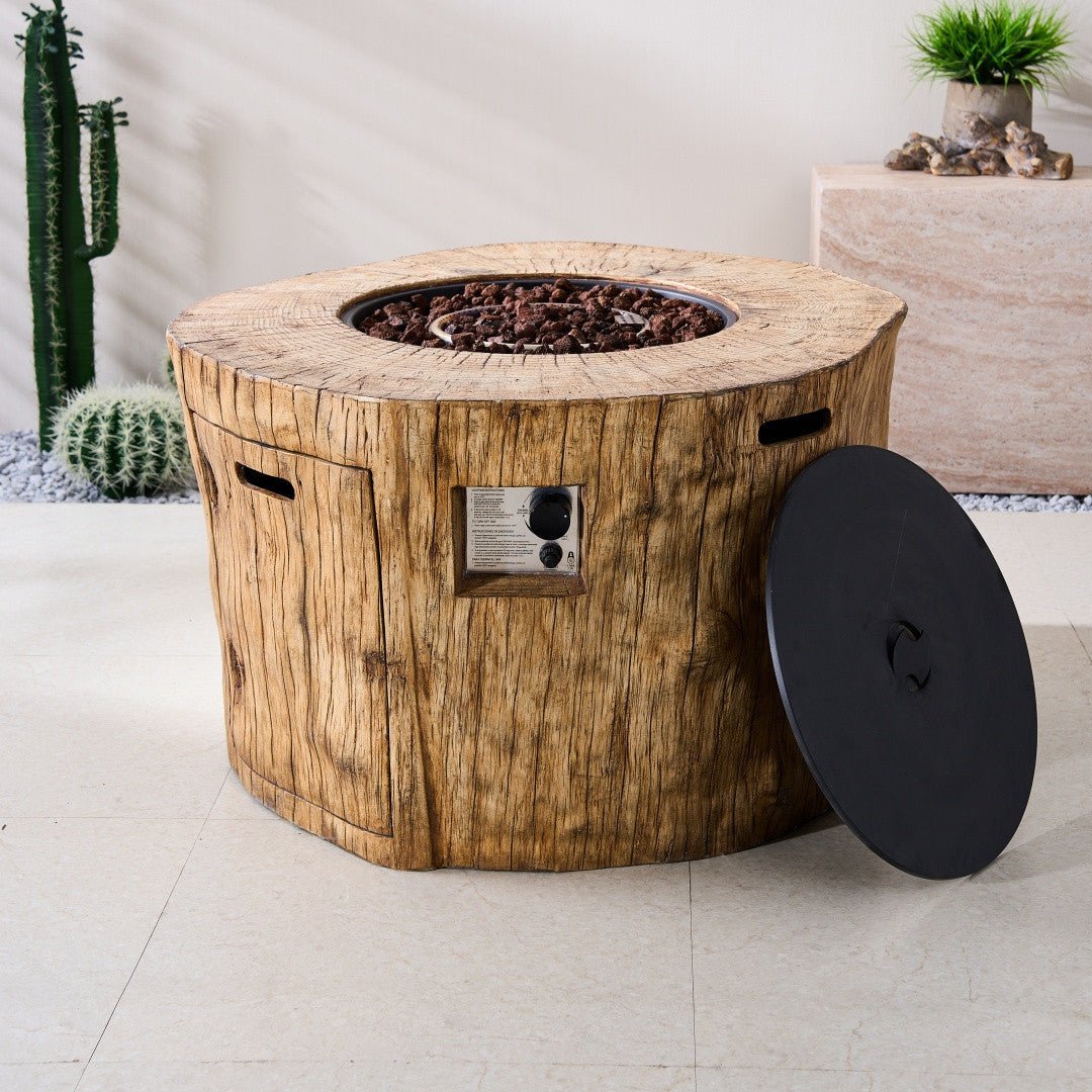 TerraFlame Round Faux Wood Fire Pit Table for Outdoor Use (PAG-2180) - Direct Wicker