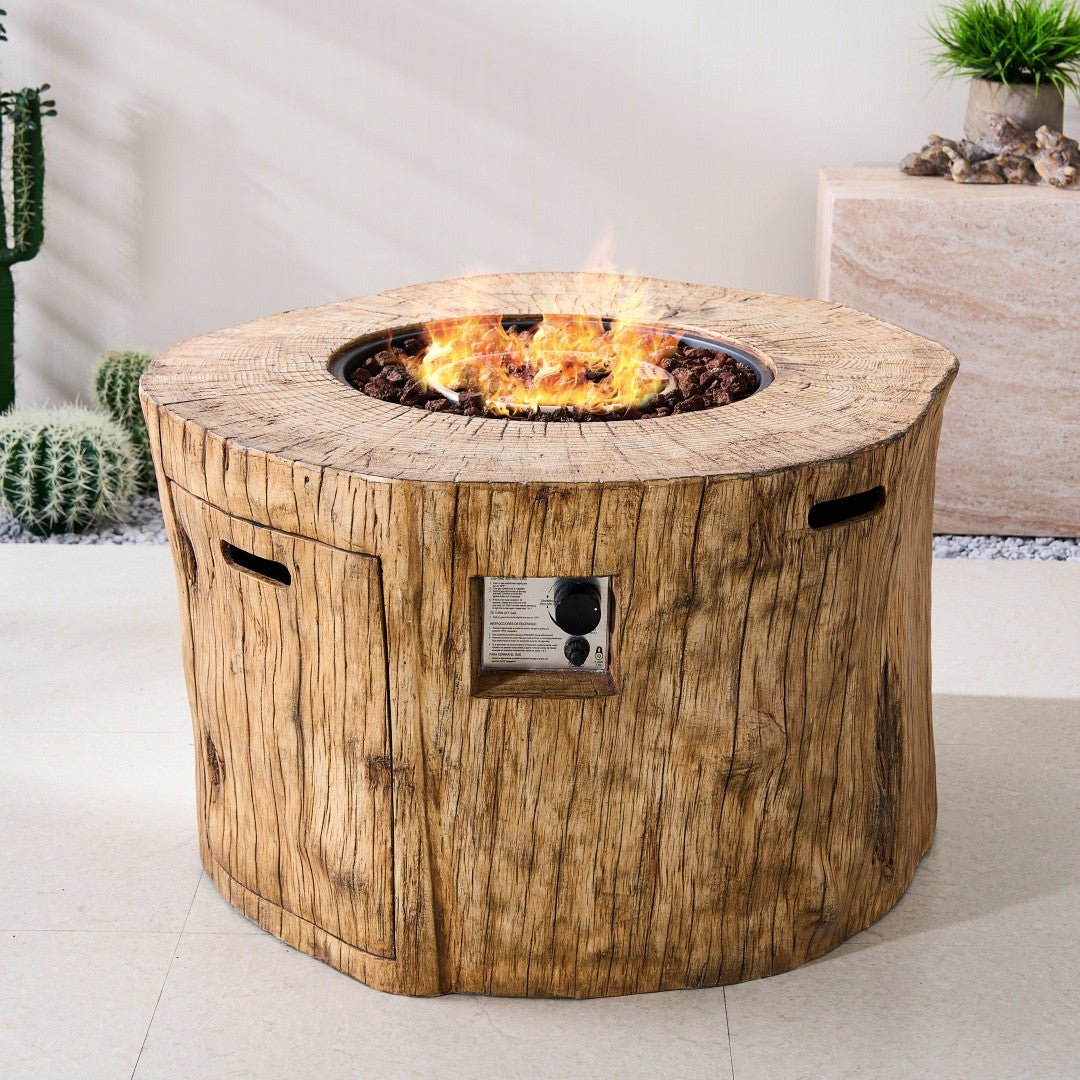 TerraFlame Round Faux Wood Fire Pit Table for Outdoor Use (PAG-2180) - Direct Wicker