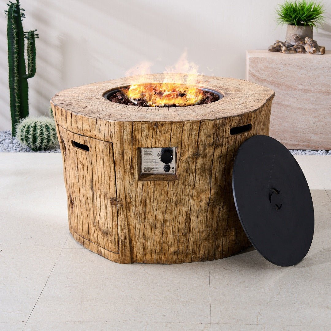 TerraFlame Round Faux Wood Fire Pit Table for Outdoor Use (PAG-2180) - Direct Wicker