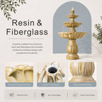 Three-Tier Resin Fiberglass Outdoor Fountain with ETL Pump, Gray-Blue Finish (GS-2638-GR-CY) - Direct Wicker