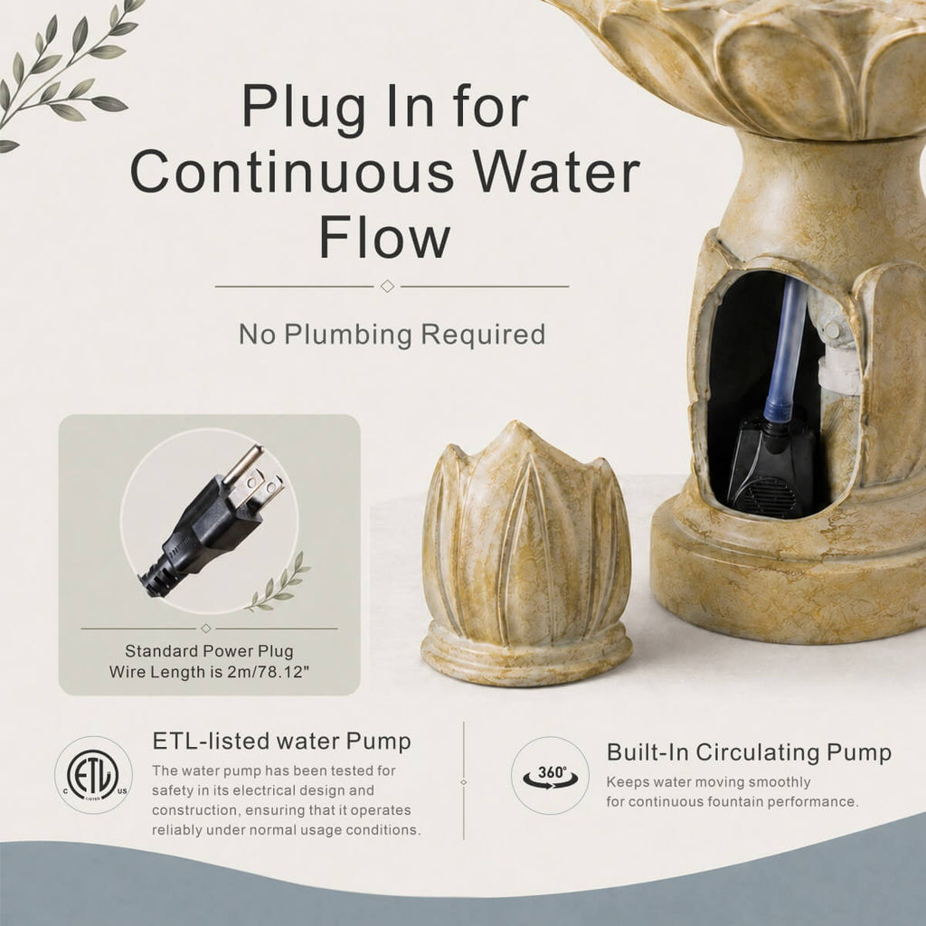 Three-Tier Resin Fiberglass Outdoor Fountain with ETL Pump, Gray-Blue Finish (GS-2638-GR-CY) - Direct Wicker