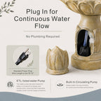 Three-Tier Resin Fiberglass Outdoor Fountain with ETL Pump, Gray-Blue Finish (GS-2638-GR-CY) - Direct Wicker