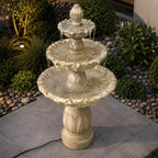 Three-Tier Resin Fiberglass Outdoor Fountain with ETL Pump, Gray-Blue Finish (GS-2638-GR-CY) - Direct Wicker